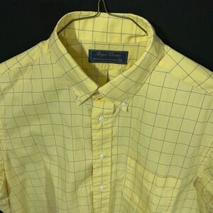 Vtg‎ 90s Royal Classic Men's M/L Yellow Blue Grid Short Sleeve Shirt 35x20x24.5